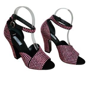 Prada Crystal Embellished Pink Ankle Strap Heel Sandal Size 39.5 US 9.5 Open Toe